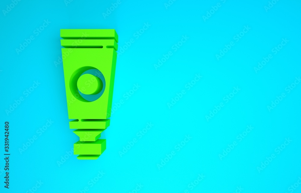 Green Tube with paint palette icon isolated on blue background. Minimalism concept. 3d illustration 