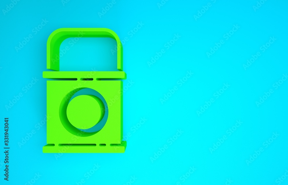 Green Paint bucket icon isolated on blue background. Minimalism concept. 3d illustration 3D render