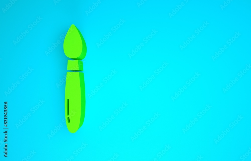 Green Paint brush icon isolated on blue background. Minimalism concept. 3d illustration 3D render