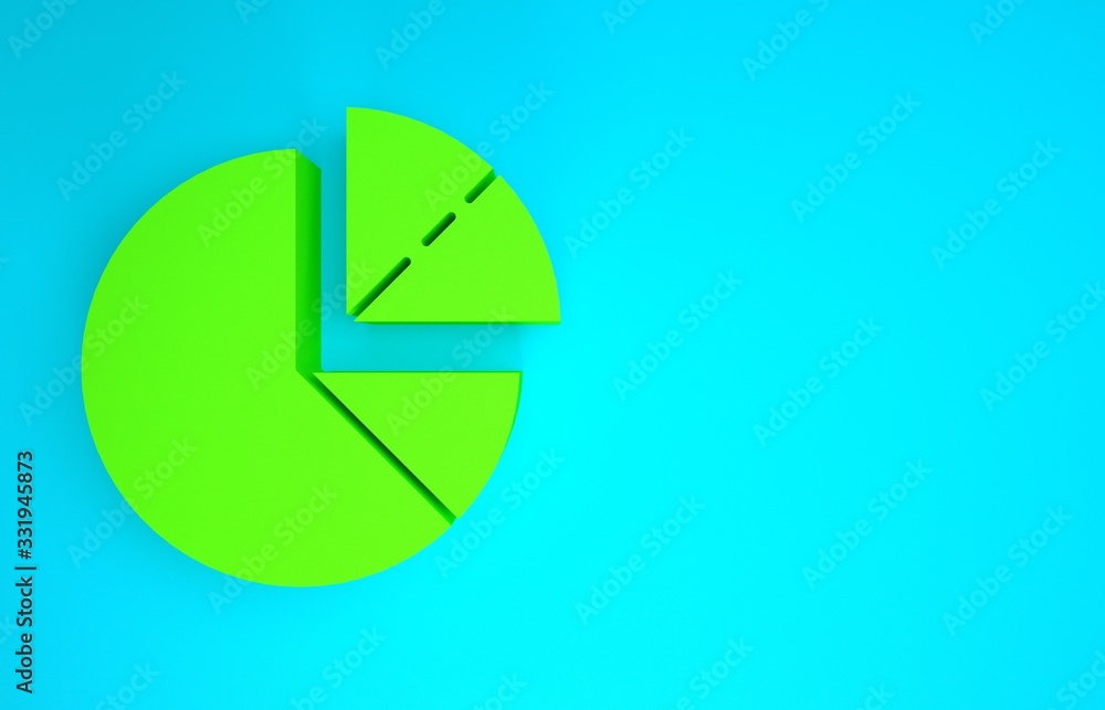 Green Pie chart infographic icon isolated on blue background. Diagram chart sign. Minimalism concept