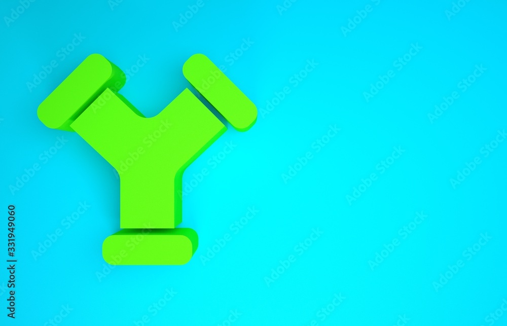 Green Industry metallic pipe icon isolated on blue background. Plumbing pipeline parts of different 