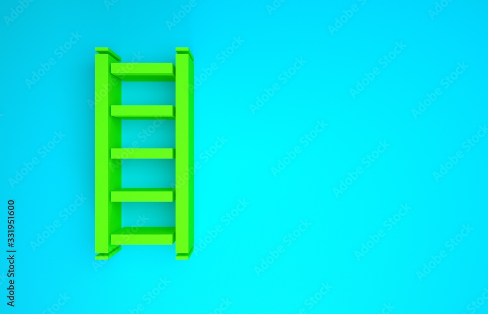 Green Fire escape icon isolated on blue background. Pompier ladder. Fireman scaling ladder with a po