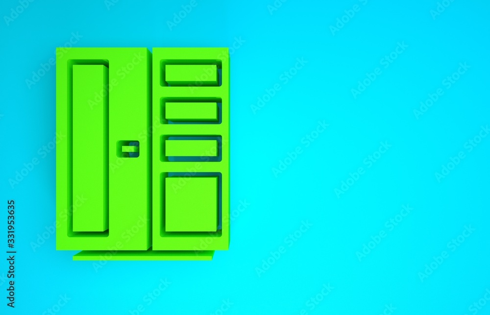 Green Wardrobe icon isolated on blue background. Minimalism concept. 3d illustration 3D render