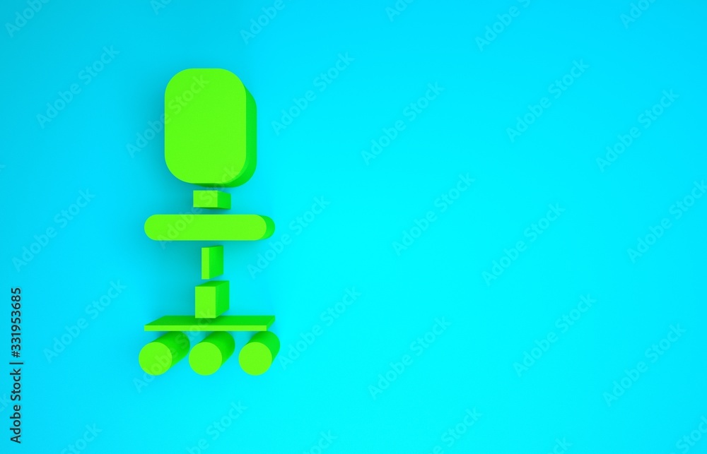 Green Office chair icon isolated on blue background. Minimalism concept. 3d illustration 3D render