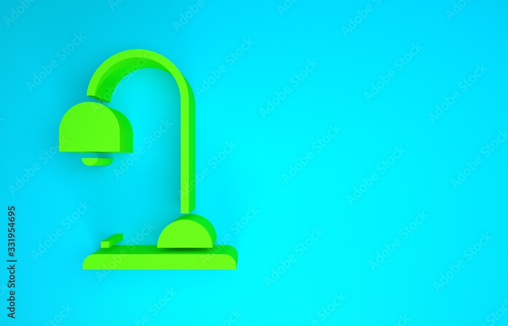 Green Table lamp icon isolated on blue background. Minimalism concept. 3d illustration 3D render