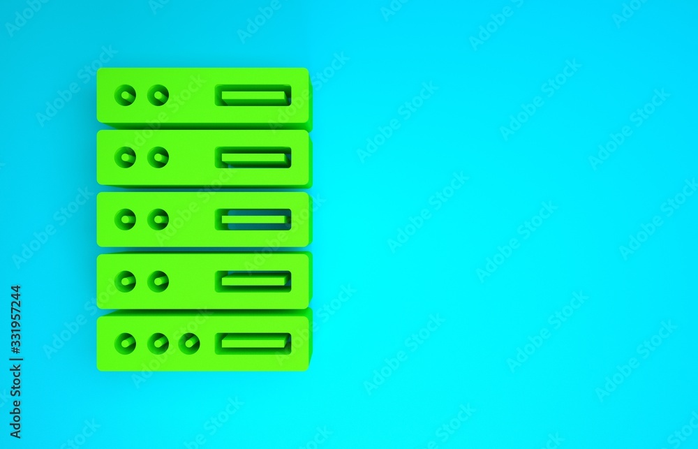 Green Server, Data, Web Hosting icon isolated on blue background. Minimalism concept. 3d illustratio