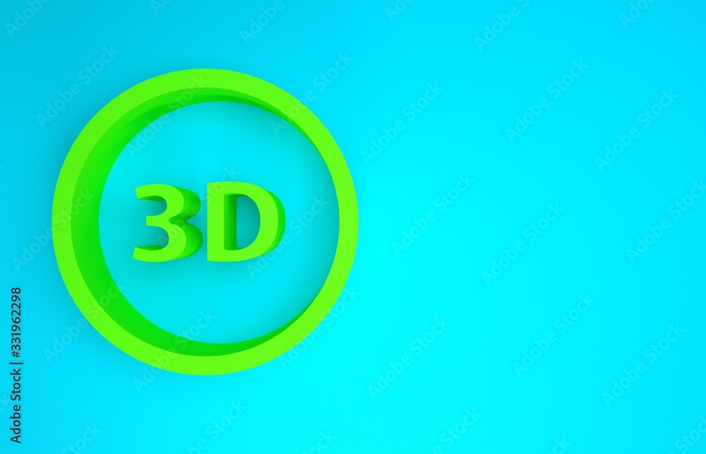 蓝色背景上隔离的绿色3D单词图标。极简主义概念。3D插图3D渲染