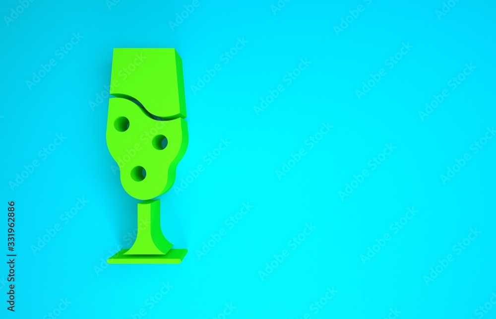 Green Wine glass icon isolated on blue background. Wineglass icon. Goblet symbol. Glassware sign. Ha