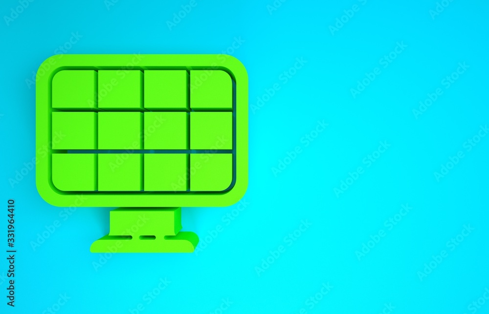 Green Solar energy panel icon isolated on blue background. Minimalism concept. 3d illustration 3D re