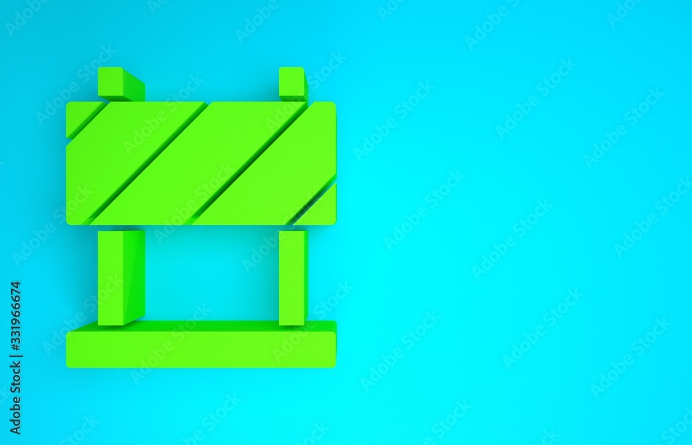 Green Road barrier icon isolated on blue background. Symbol of restricted area which are in under co