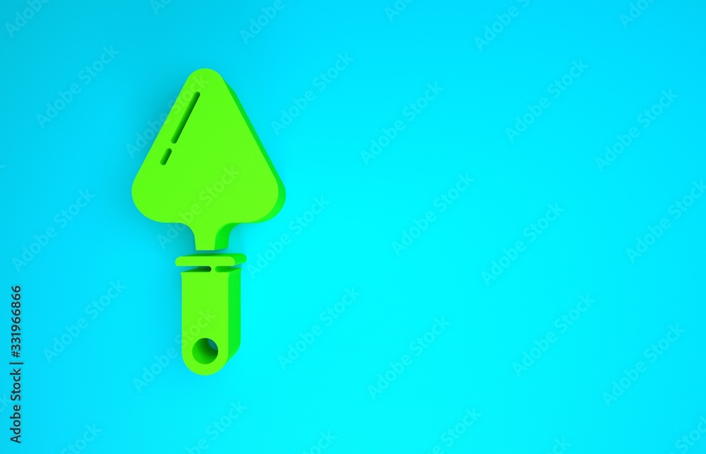 Green Trowel icon isolated on blue background. Minimalism concept. 3d illustration 3D render