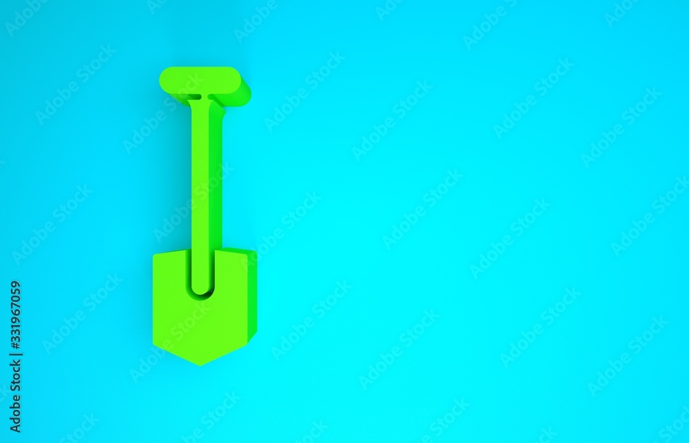 Green Shovel icon isolated on blue background. Gardening tool. Tool for horticulture, agriculture, f