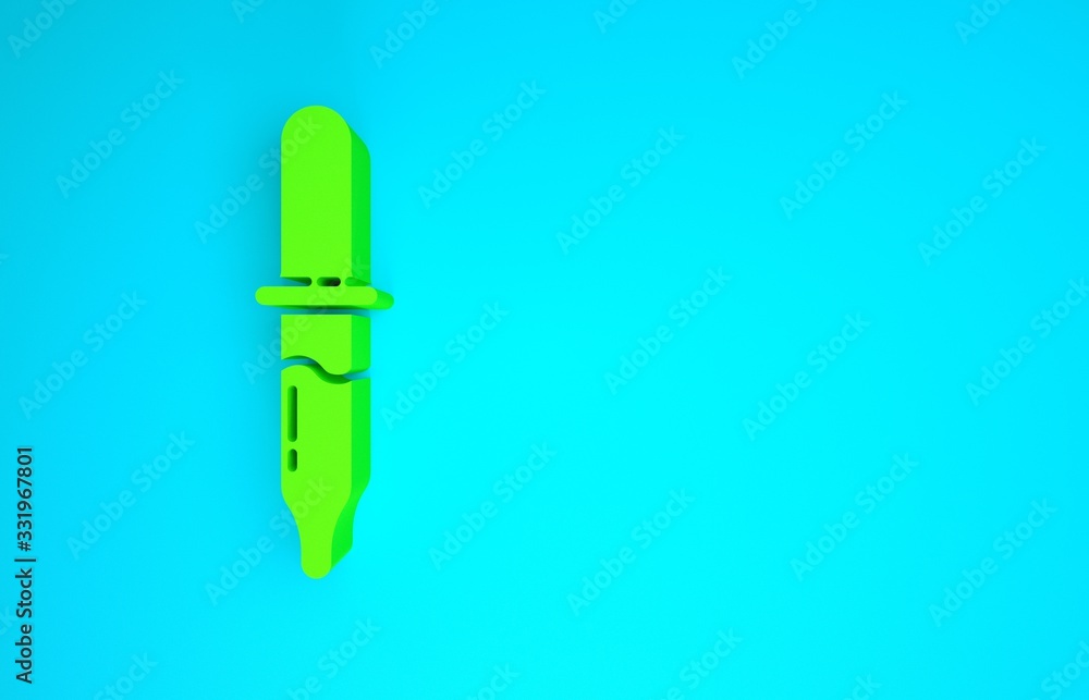 Green Pipette icon isolated on blue background. Element of medical, chemistry lab equipment. Medicin