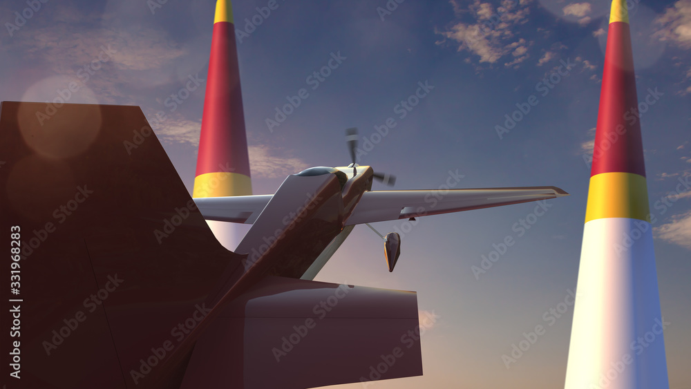 Sports plane on air racing. Render 3D. Illustration.