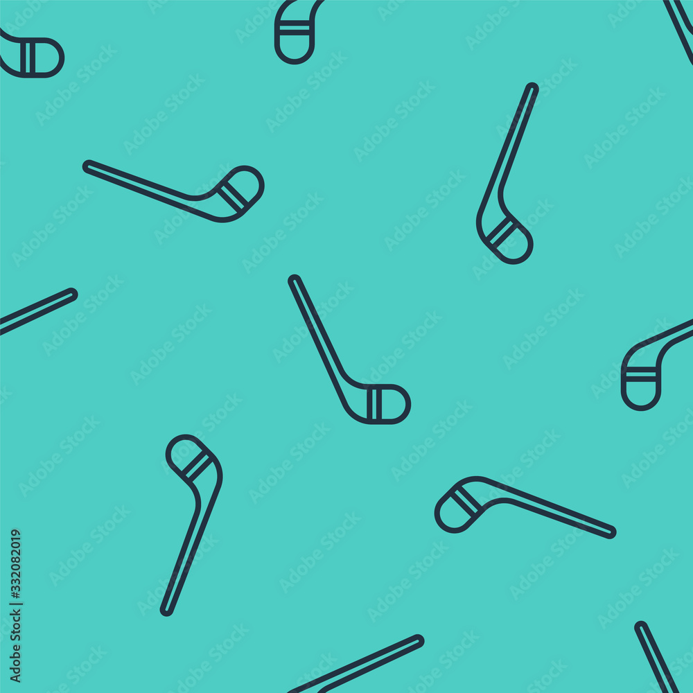 Black line Ice hockey sticks icon isolated seamless pattern on green background.  Vector Illustratio