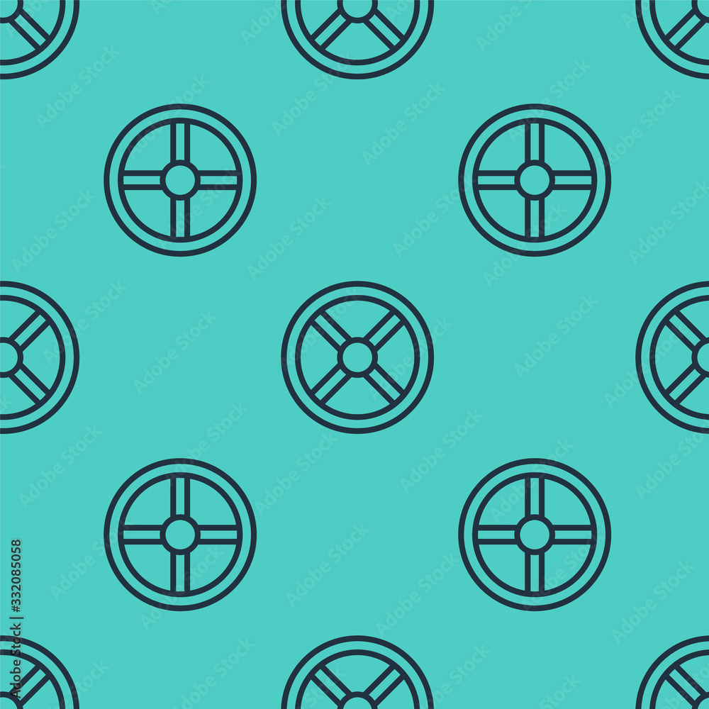 Black line Industry valve icon isolated seamless pattern on green background. Vector Illustration