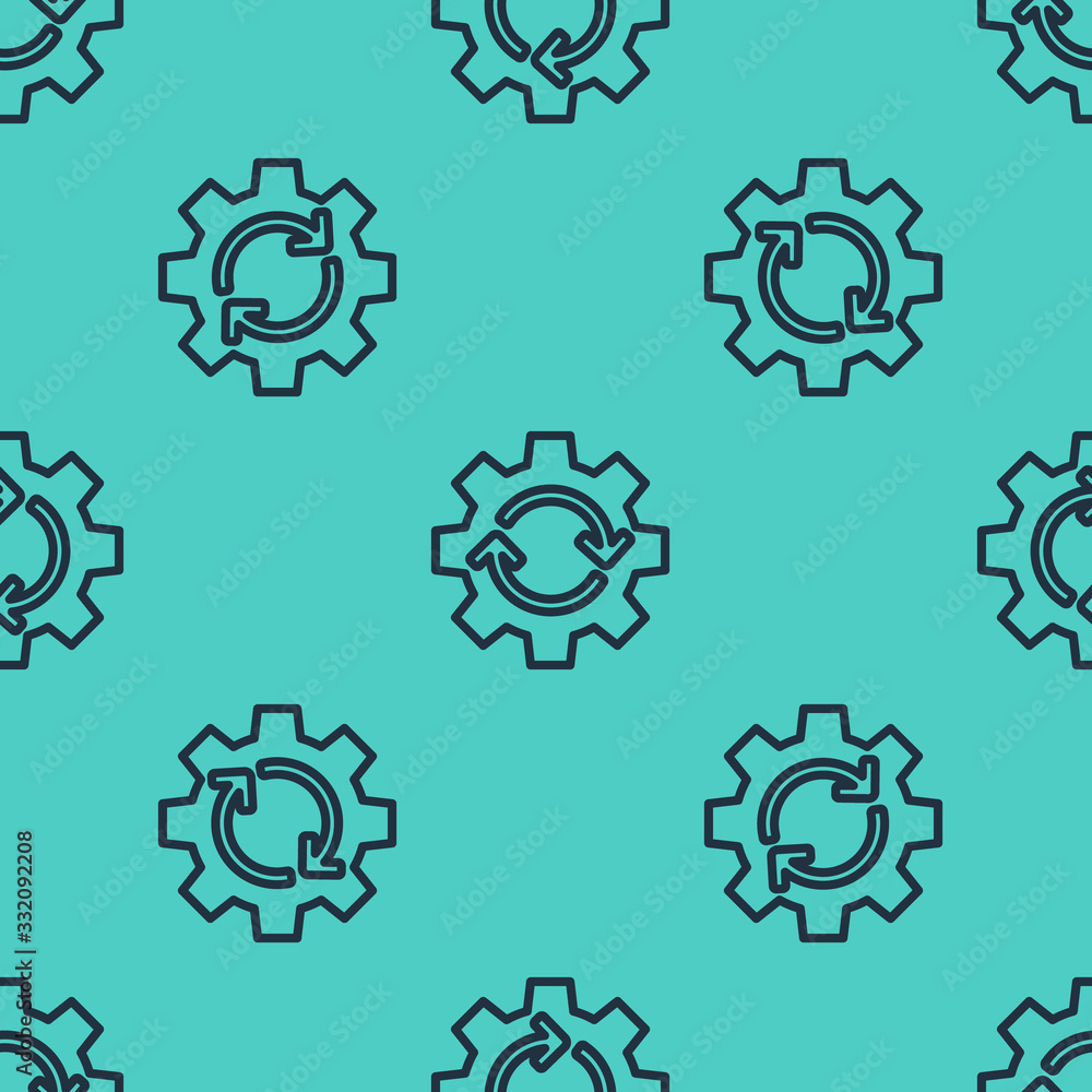 Black line Gear and arrows as workflow concept icon isolated seamless pattern on green background. G