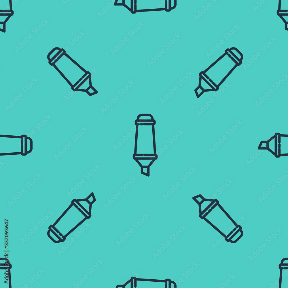 Black line Marker pen icon isolated seamless pattern on green background. Vector Illustration