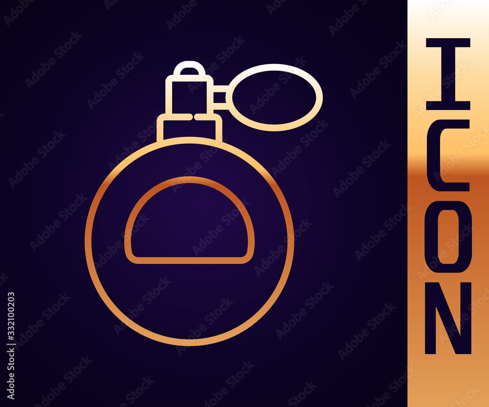 Gold line Perfume icon isolated on black background. Vector Illustration