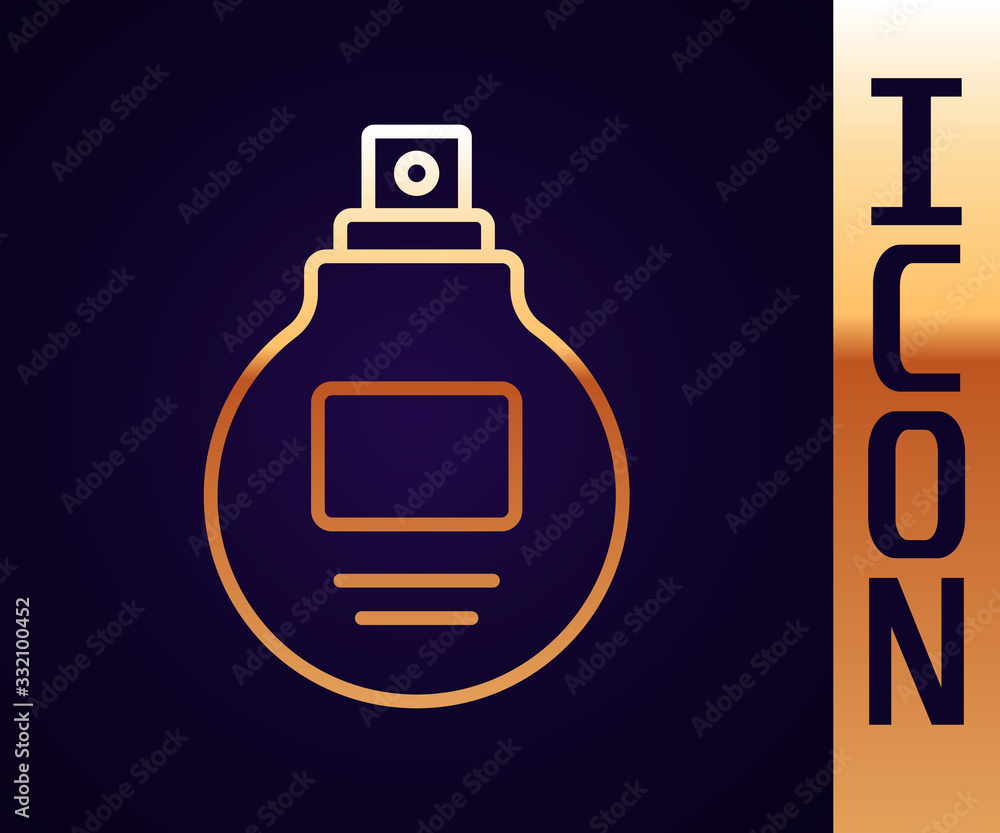 Gold line Perfume icon isolated on black background. Vector Illustration