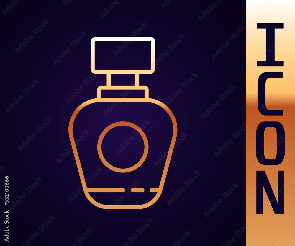 Gold line Perfume icon isolated on black background. Vector Illustration