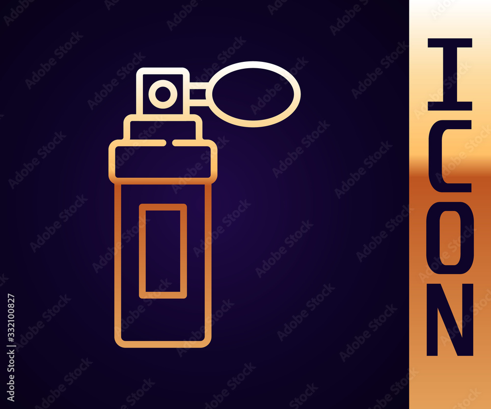 Gold line Perfume icon isolated on black background. Vector Illustration