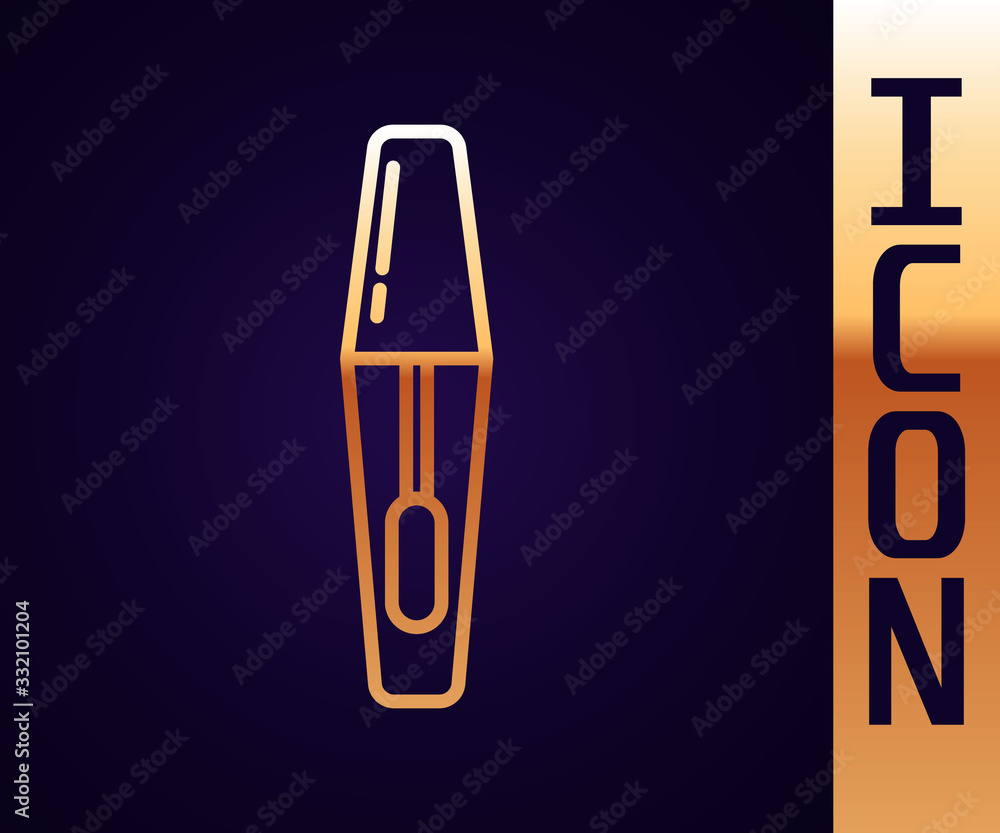 Gold line Mascara brush icon isolated on black background. Vector Illustration