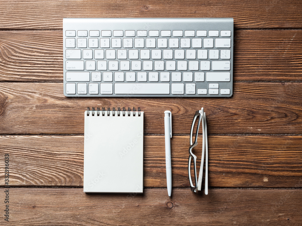 Still life of office workspace with supplies