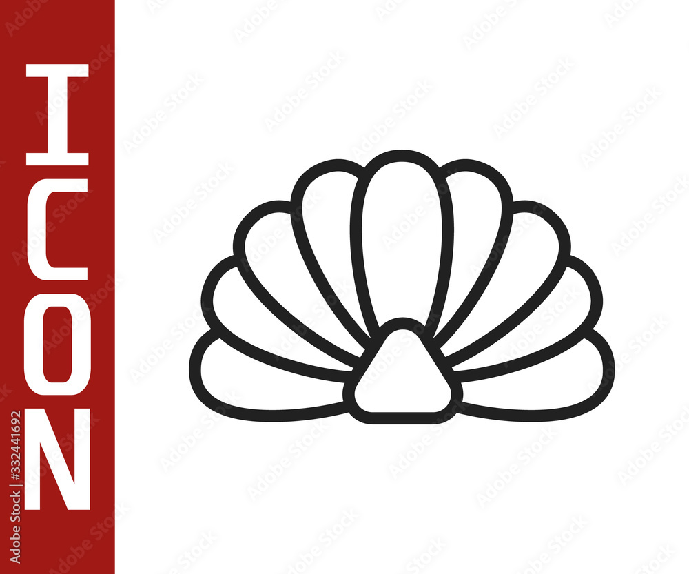 Black line Scallop sea shell icon isolated on white background. Seashell sign. Vector Illustration