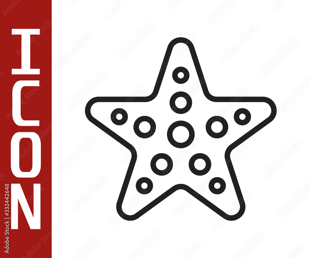 Black line Starfish icon isolated on white background. Vector Illustration