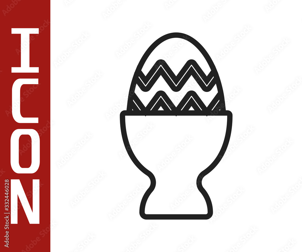 Black line Easter egg on a stand icon isolated on white background. Happy Easter. Vector Illustratio