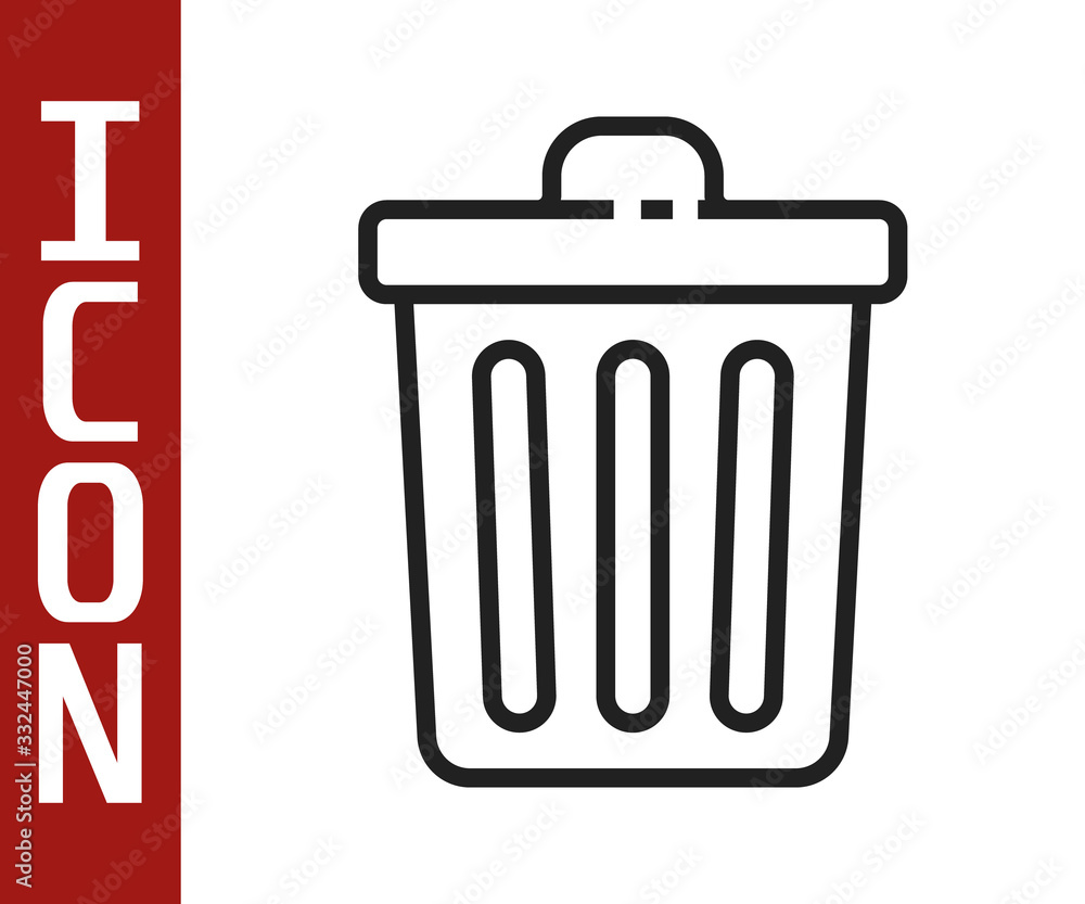 Black line Trash can icon isolated on white background. Garbage bin sign. Recycle basket icon. Offic