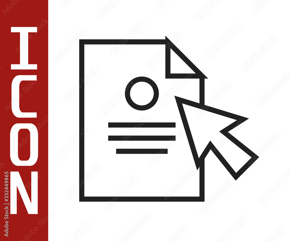 Black line Document and cursor icon isolated on white background. File icon. Checklist icon. Busines