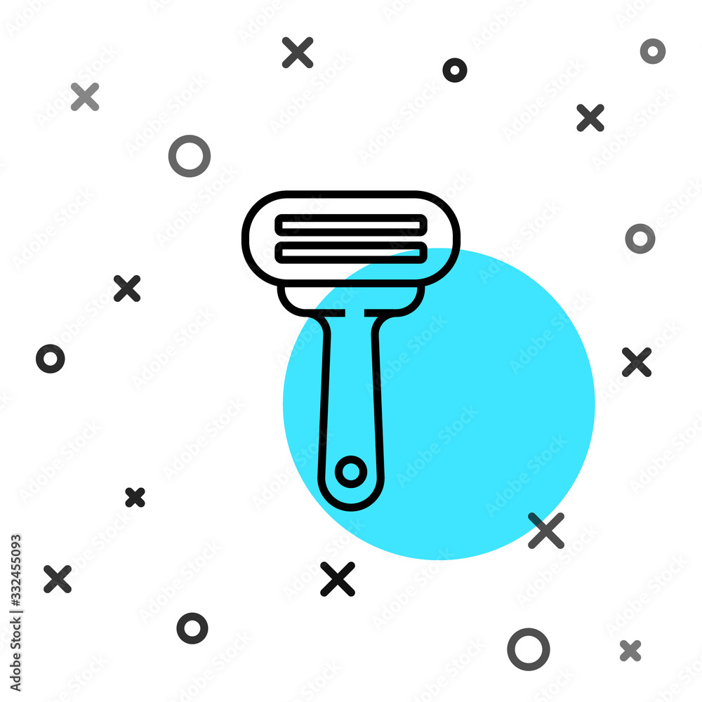 Black line Shaving razor icon isolated on white background. Random dynamic shapes. Vector Illustrati