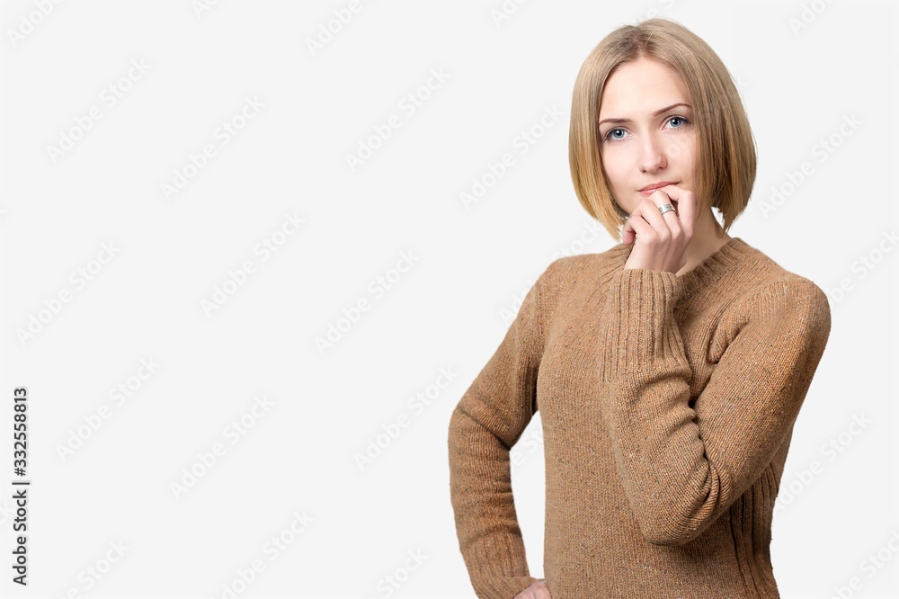 Young girl squinting thoughtful look away