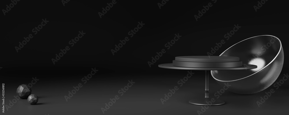 Black 3D cake stand with dome cover.