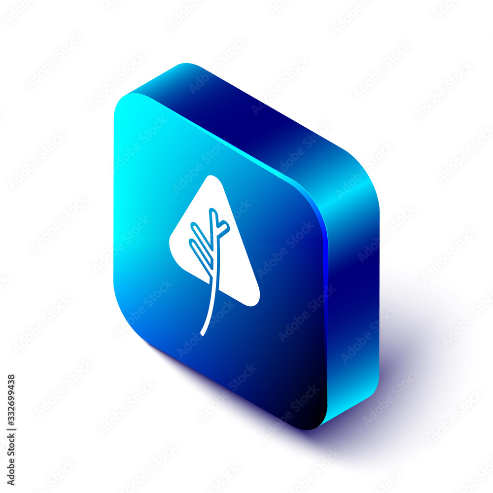 Isometric Leaf icon isolated on white background. Leaves sign. Fresh natural product symbol. Blue sq