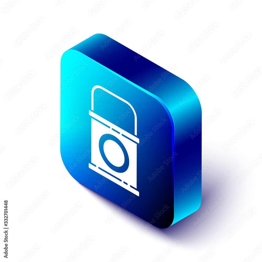 Isometric Paint bucket icon isolated on white background. Blue square button. Vector Illustration