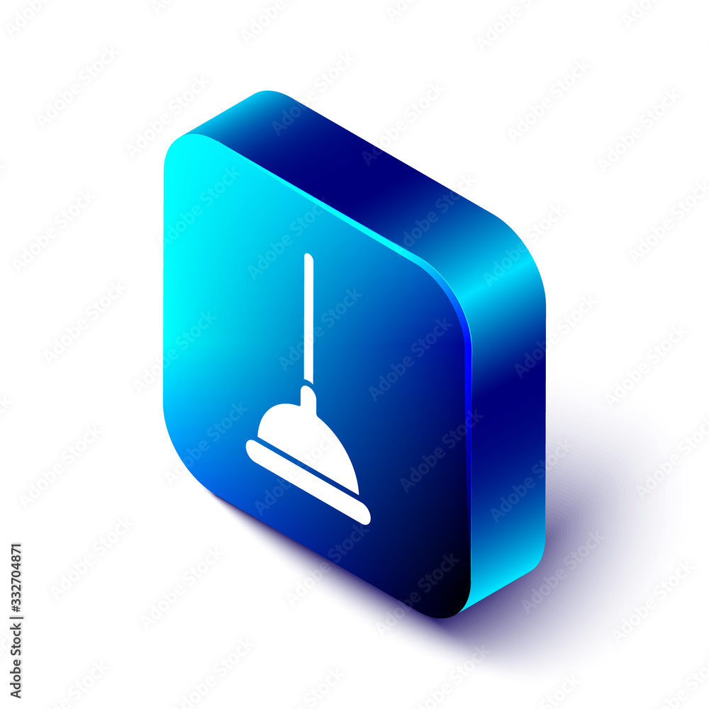 Isometric Rubber plunger with wooden handle for pipe cleaning icon isolated on white background. Toi