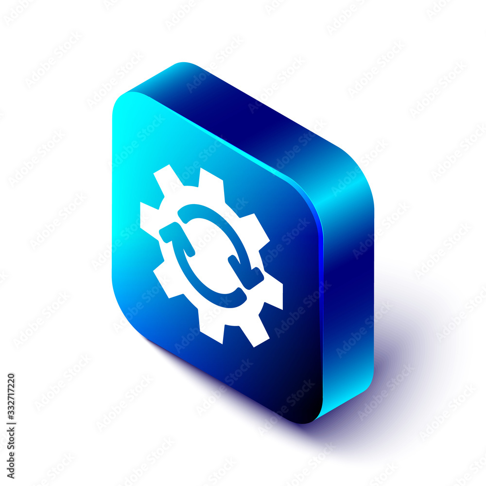 Isometric Gear and arrows as workflow concept icon isolated on white background. Gear reload sign. B