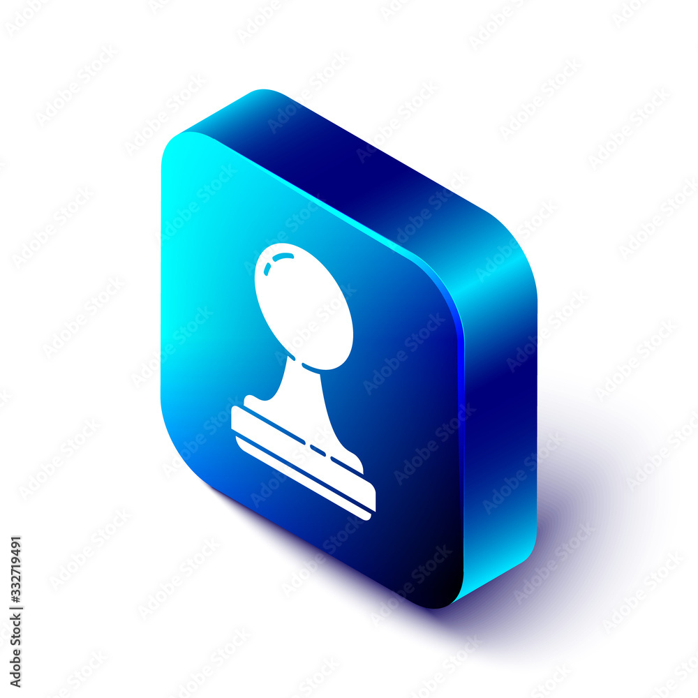 Isometric Stamp icon isolated on white background. Blue square button. Vector Illustration