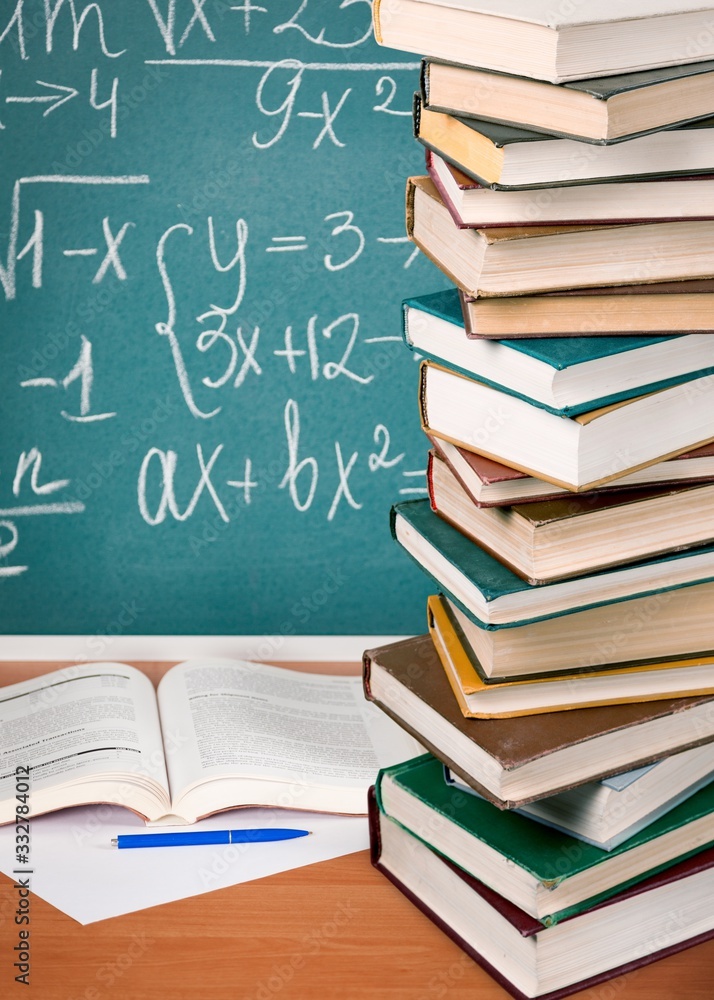 Stack of books, education and learning background