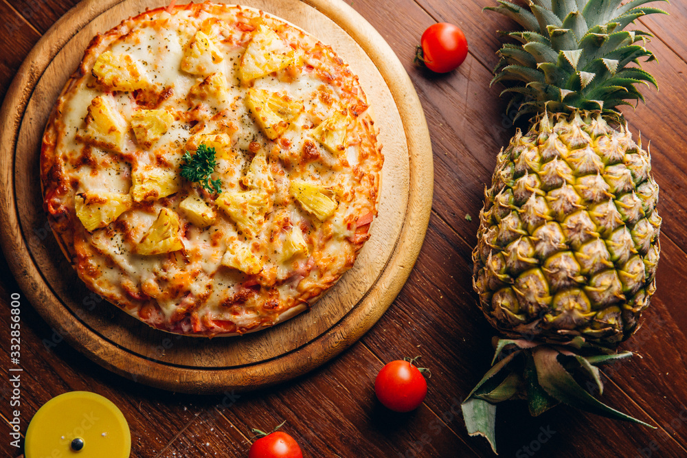 Seafood Italian Pizza on wooden table