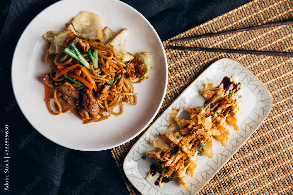  yakisoba noodle and gyoza with pork - Asian food style