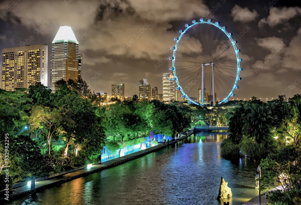 Singapore Flyer and skyline of Downtown Core at Marina Bay