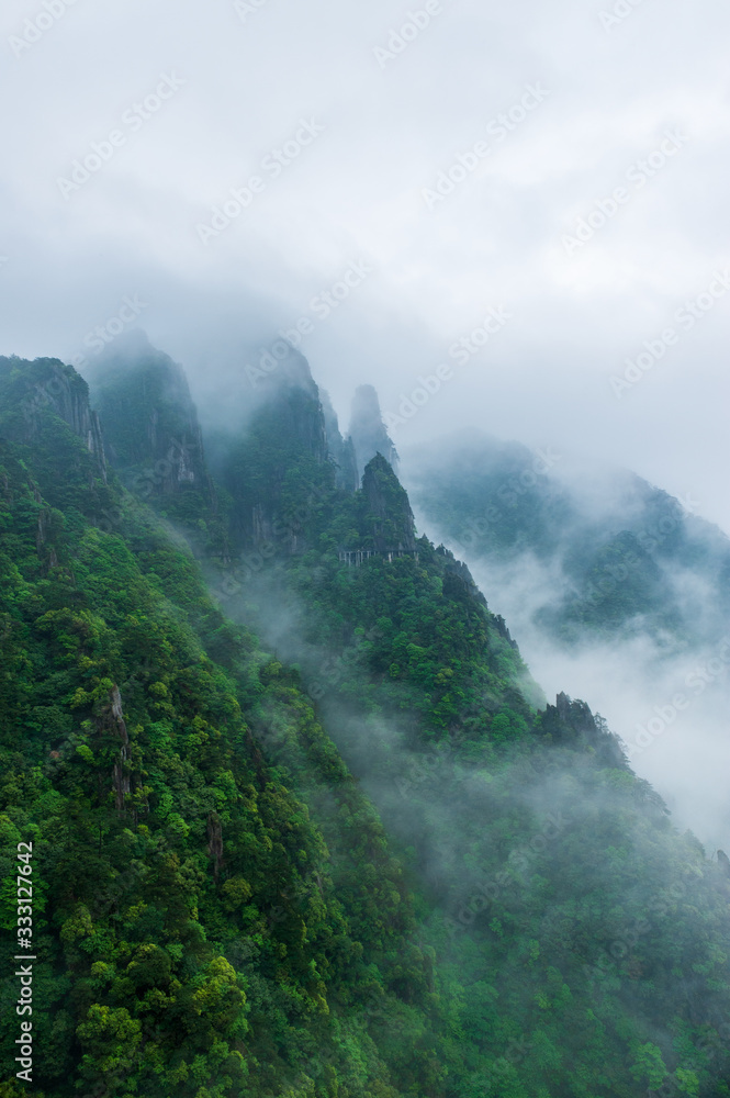 雾中山景