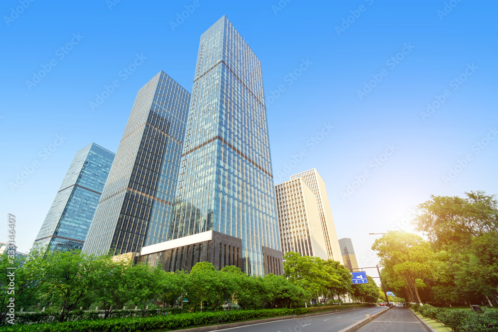 Road and skyscrapers on both sides