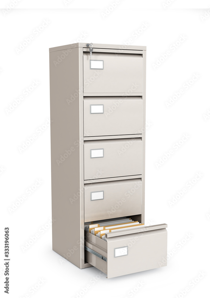 office cabinet for documents with an open box. 3d illustration