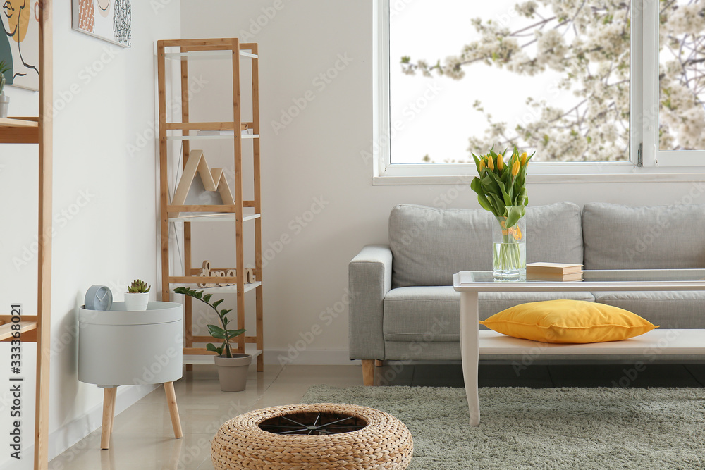 Interior of modern living room with comfortable sofa