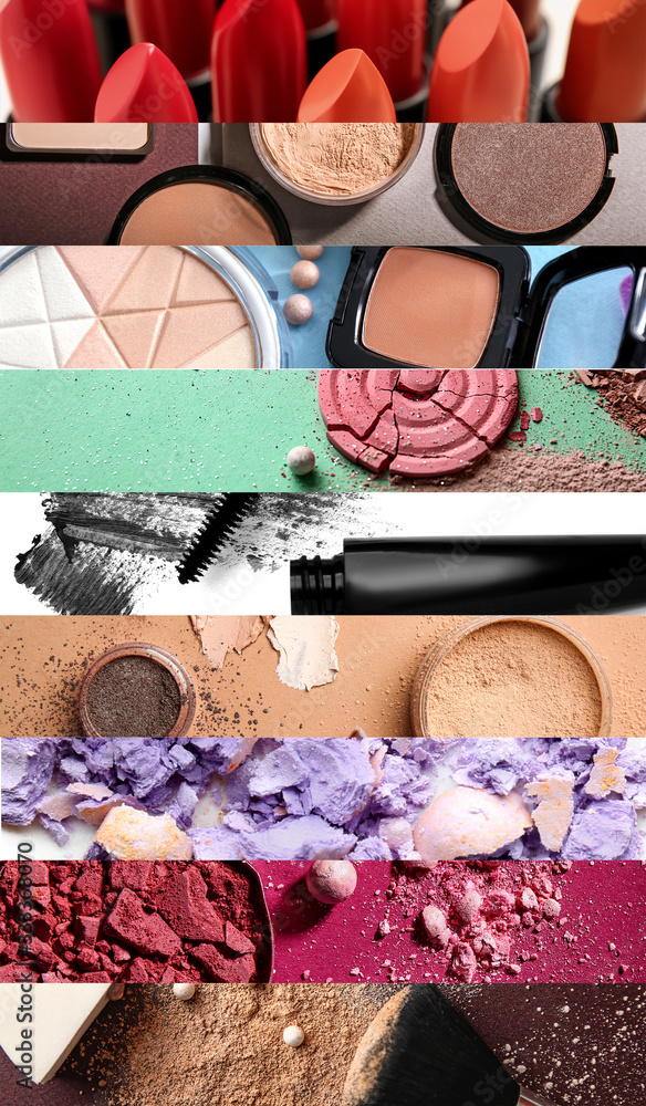 Collage of photos with different cosmetic products